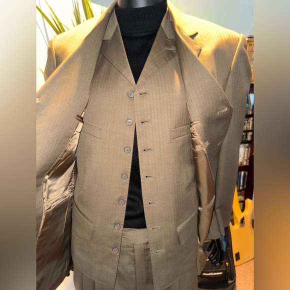 Tan Three-Piece Custom Suit - Rocky Custom Clothes